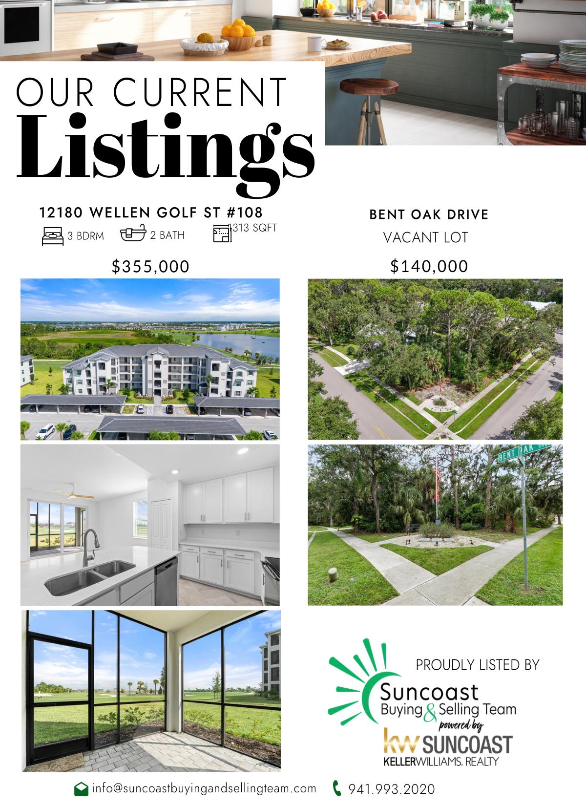 Our Current Listings - 12180 Wellen Golf St #108 (3 bed, 2 bath, $355,000) and Bent Oak Drive vacant lot ($140,000)