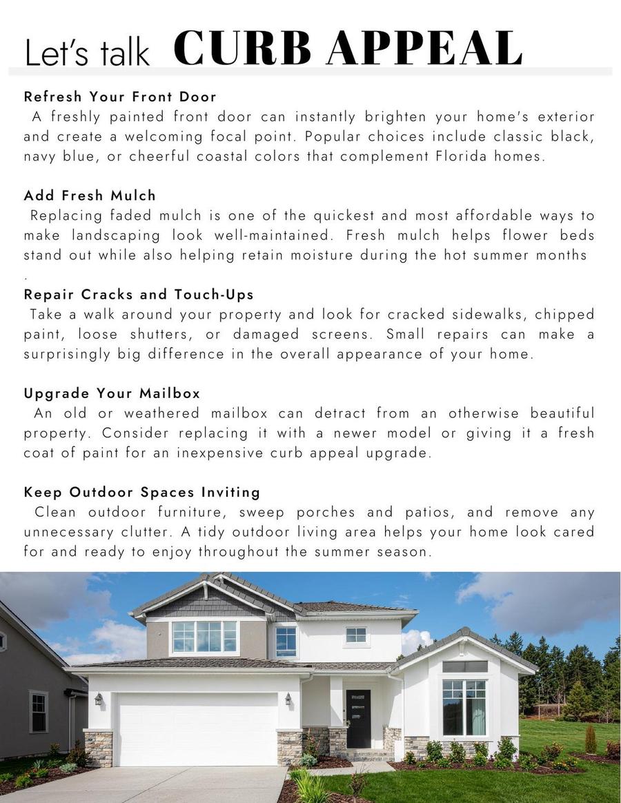 Let's Talk Curb Appeal - front door, mulch, repairs, mailbox, outdoor spaces