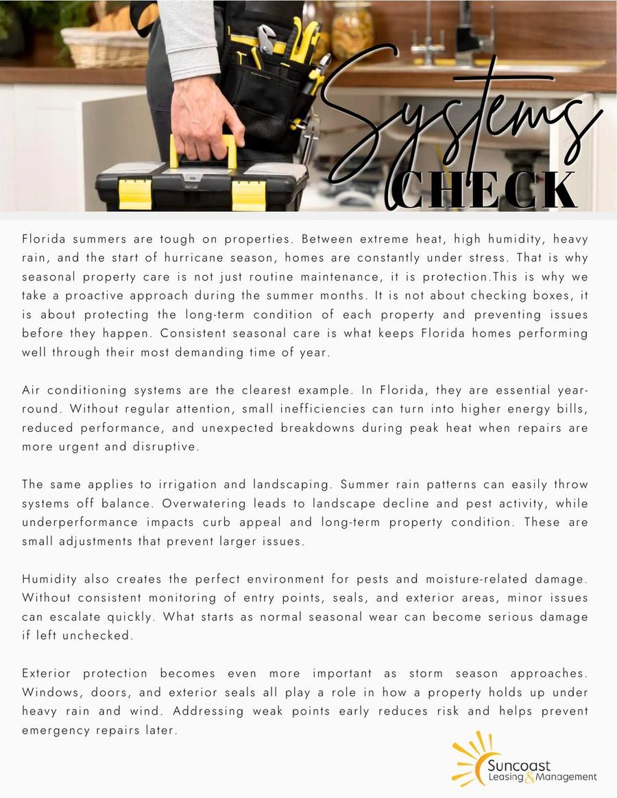 Systems Check - summer property maintenance for Florida heat, humidity, and storm season